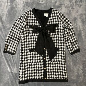 Pomander Place Tuckernuck Houndstooth Coco Tweed Bow Mini Dress Size Medium